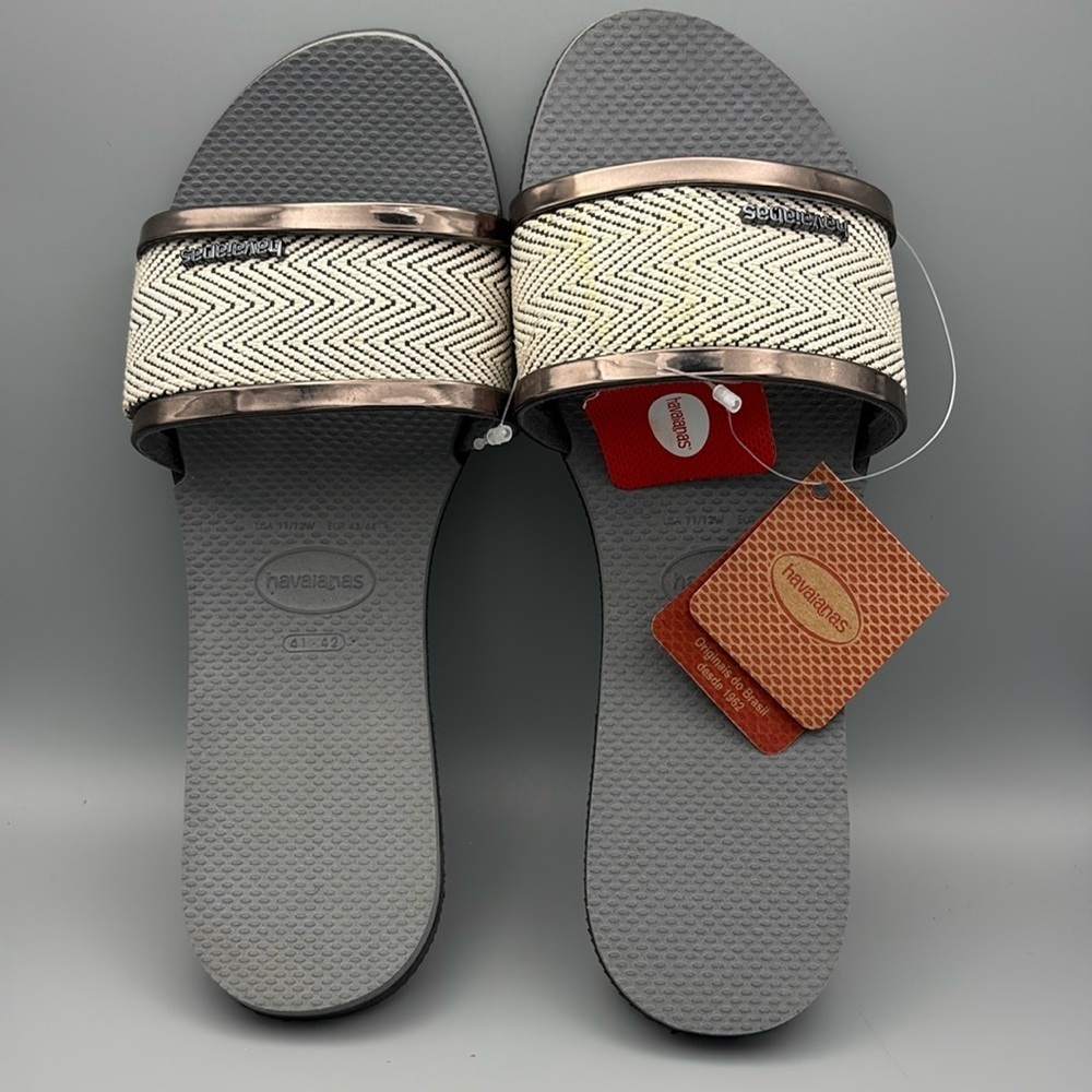 Havaianas You Trancoso Women's Steel Grey Premium Slide Sandals flip flops 11/12
